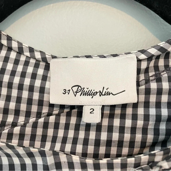 3.1 Phillip Lim Smocked Gingham Top Black/White 2 - Picture 13 of 15